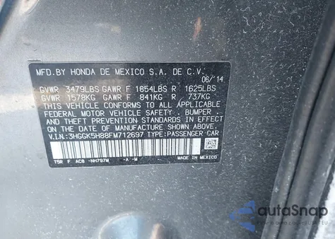 2015 Honda Fit Ex/Ex-L z USA, uszkodzony, nr VIN 3HGGK5H88FM712697